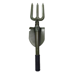 Multifunctional Folding Carbon Steel Shovel | 3 Tine Fork Camping Spade with Saw Edge and Compass for Outdoor Use